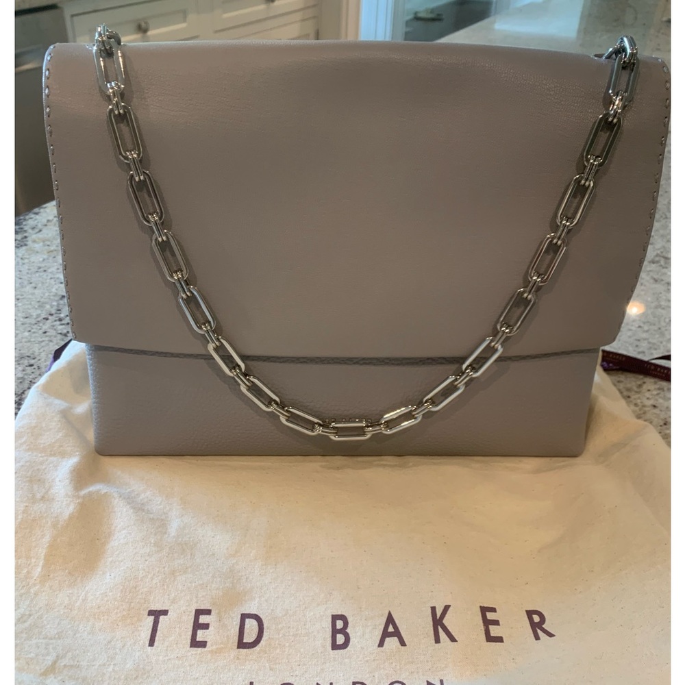 Ted Baker Silver Chain Gray Leather Shoulder Bag - NWOT